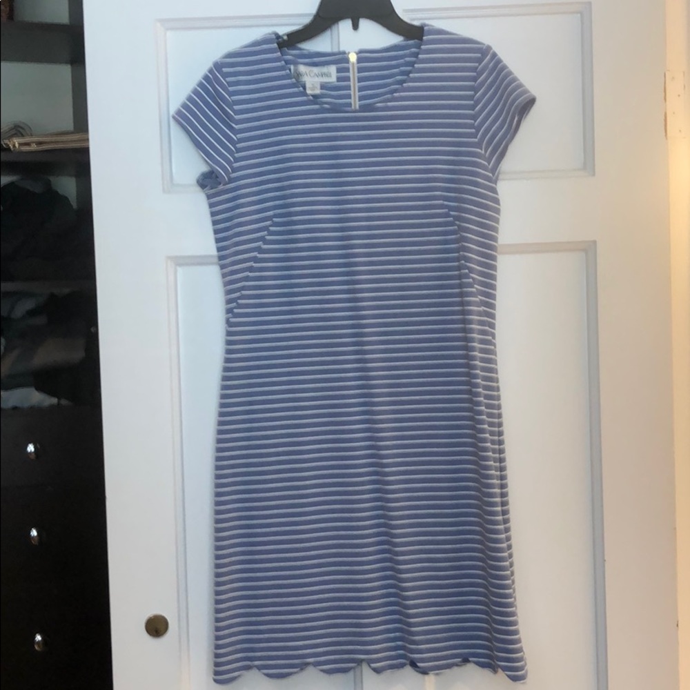 Sara Campbell Blue&white stripe scalloped dress